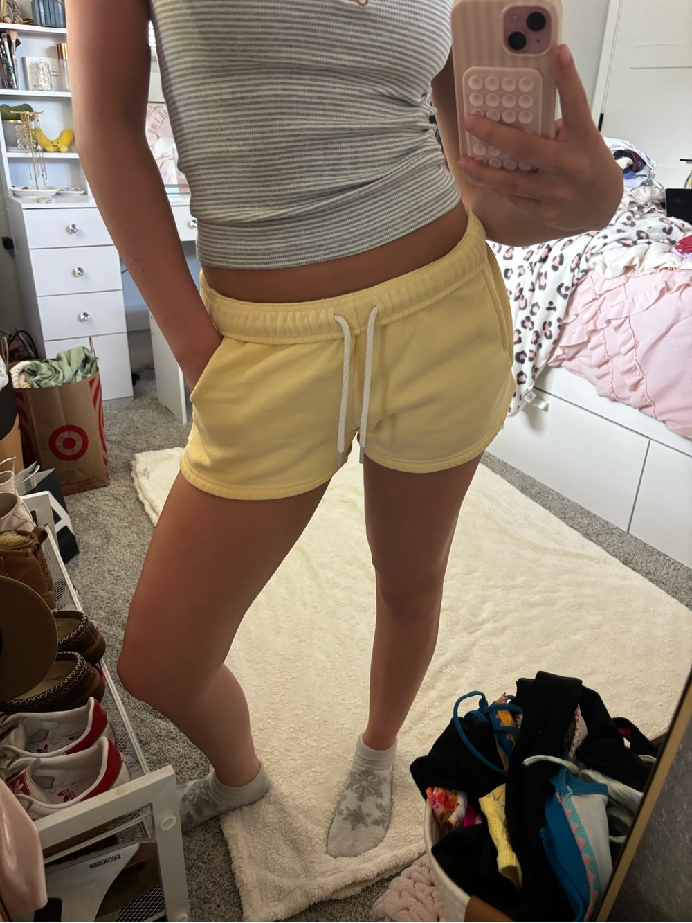 aerie Light Yellow Drawstring Athletic Shorts